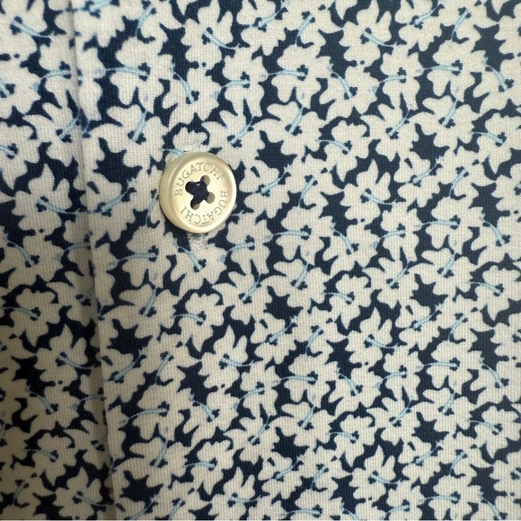 BUGATCHI Men's L Blue Floral Short Sleeve Shirt Casual Stretch Cotton Summer - Picture 8 of 8